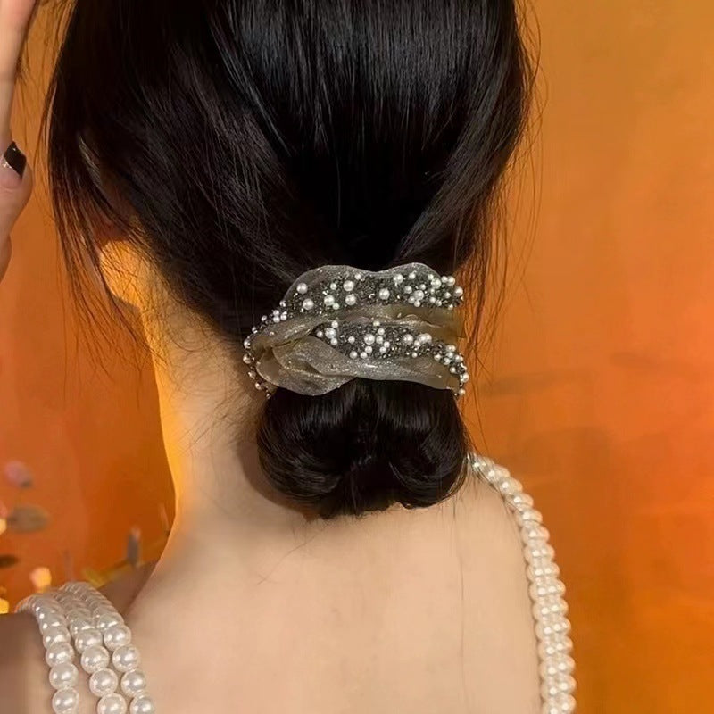 Wholesale Light Luxury Super Fairy Organza Large Intestine Hair Loop Mesh Tie Horsetail Leather Headline High-grade New Oversized Headwear for Women